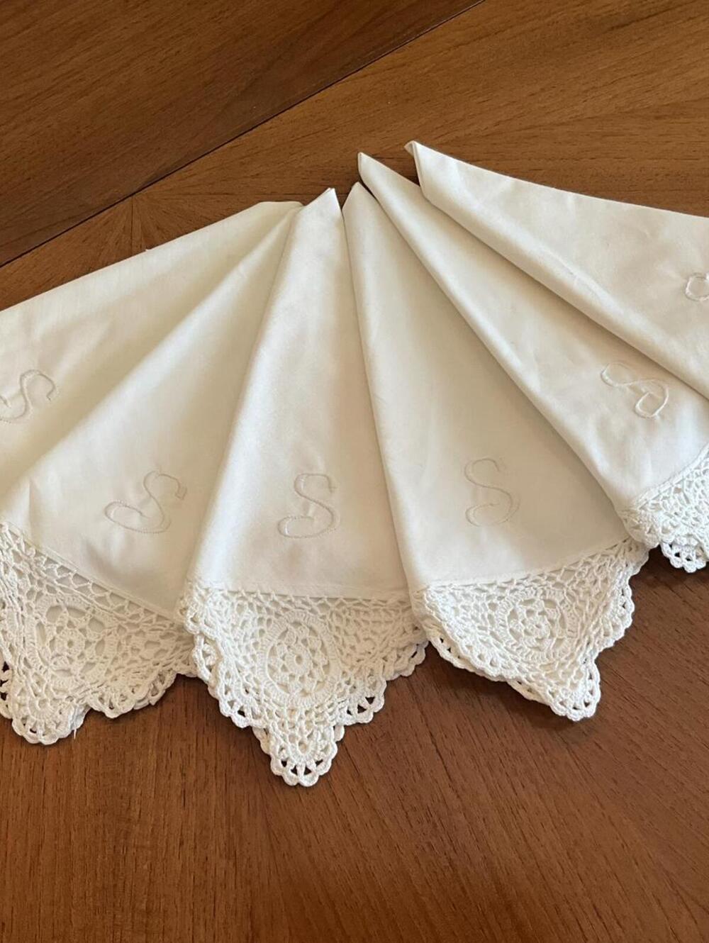 Vintage Cotton Crochet Dinner Napkins Monogrammed S